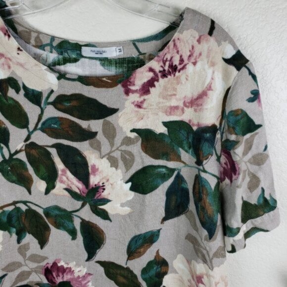 POU DOU DOU Vingt-Trois Japan Hemp/Cotton Woven Floral Print Tunic Top size M - Picture 2 of 13